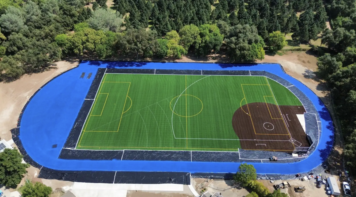 Drone flyover image of track's progress