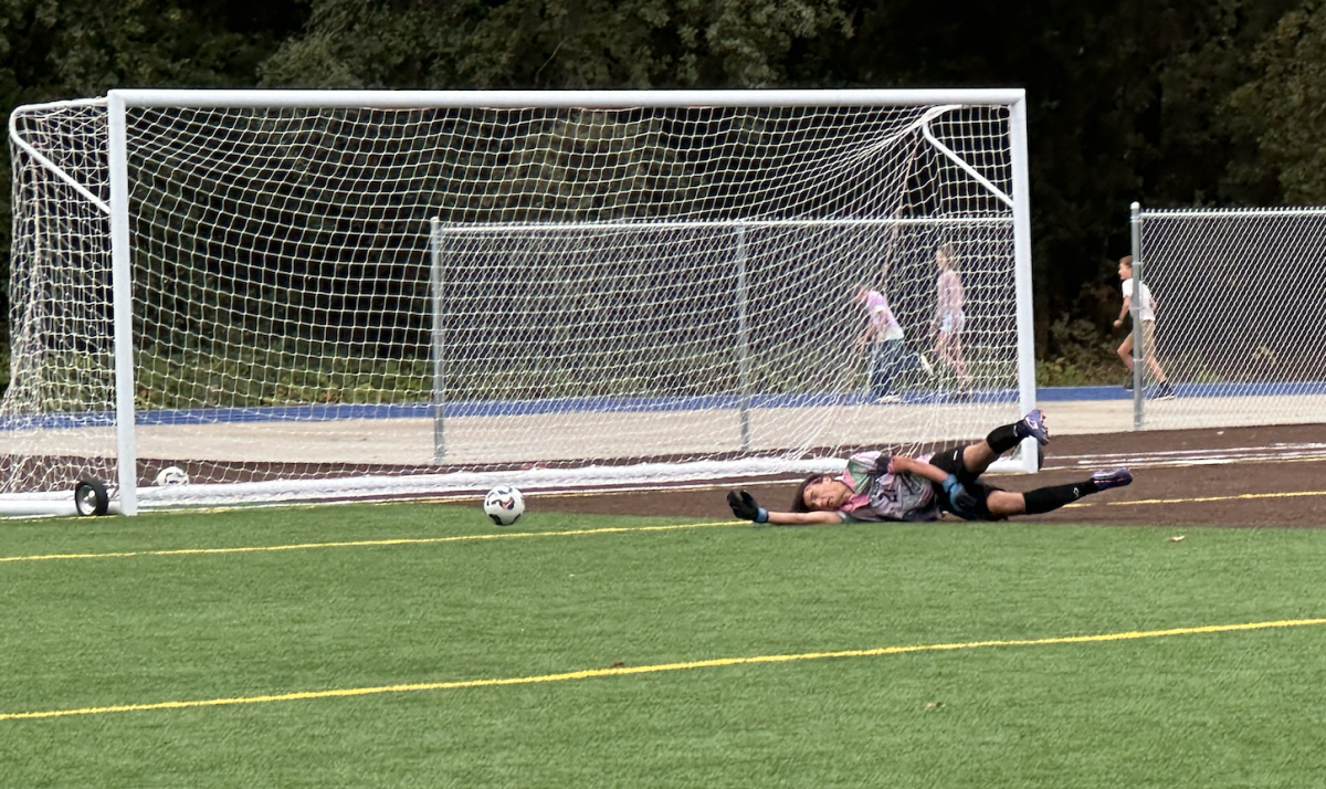 Keeper Carsten Balint narrowly stops a goal